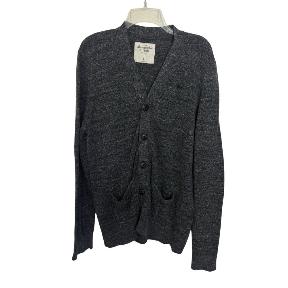 Abercrombie & Fitch Dark Gray V-Neck Button Front Grandpa Cardigan Men’s L